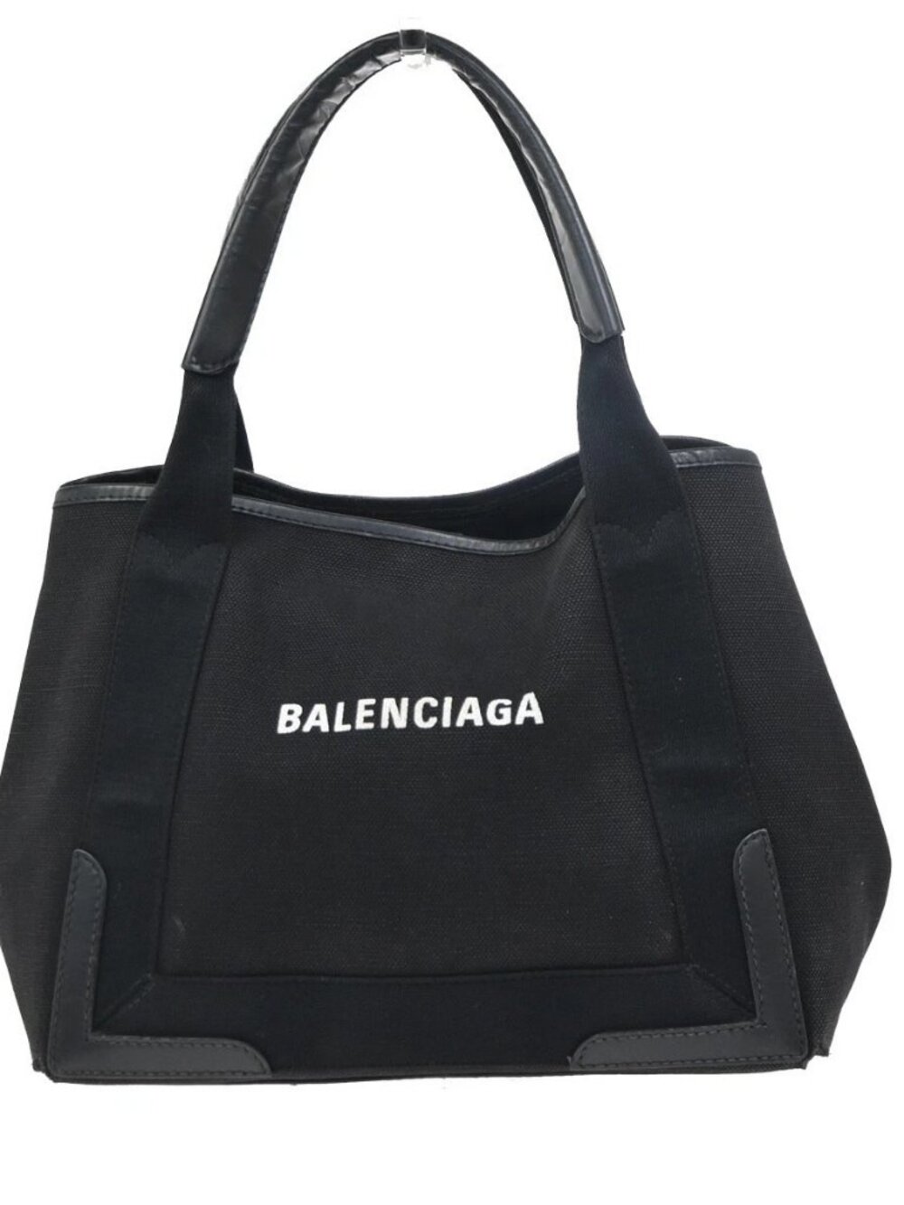 BALENCIAGA Navy Cabas S Hand Tote Bag Canvas Leather Black SHW Italy 65KC894